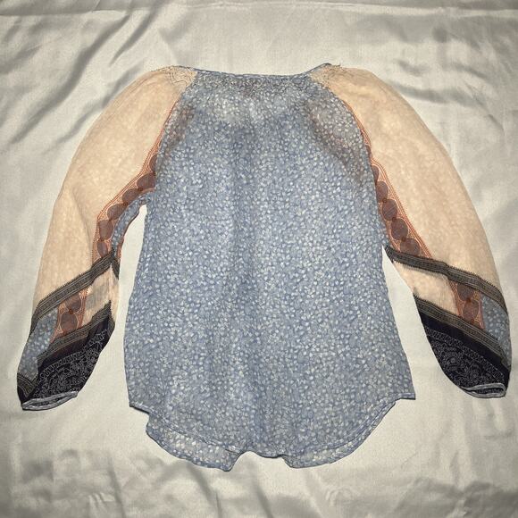 Sundance Blouse Womens XS 100% Silk Paisley Sheer Full Button Long Sleeve Blue - Picture 2 of 7